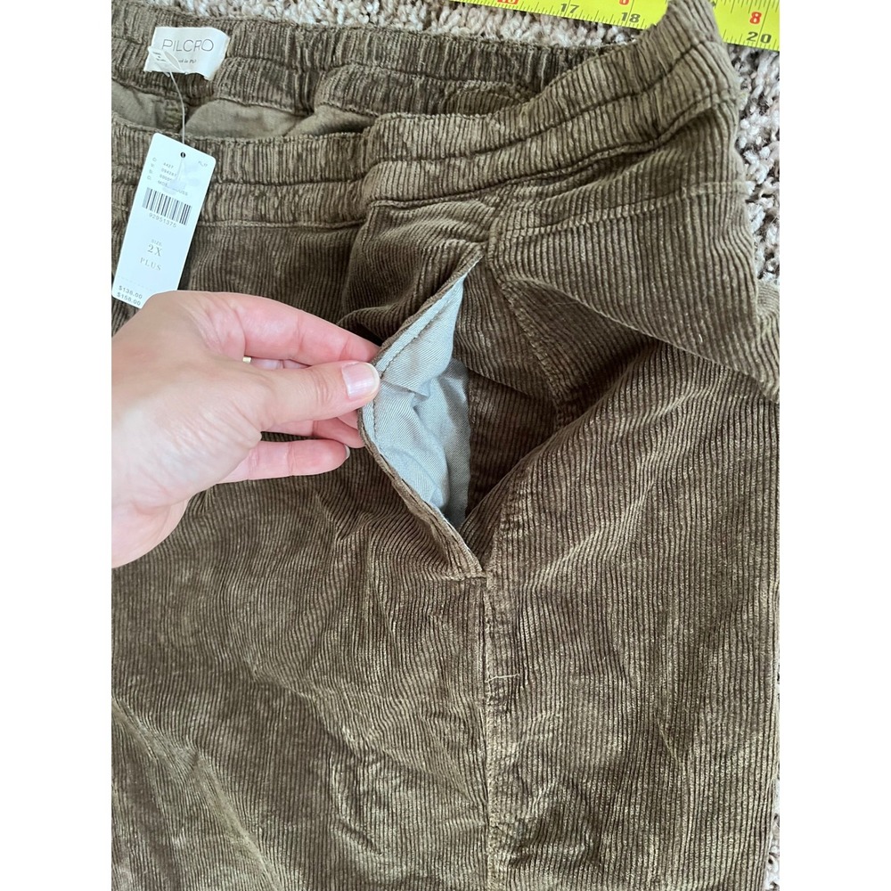 Pilcro Moss Green Corduroy Wide Leg Pull On Pants Plus Size 2X New - Picture 8 of 9
